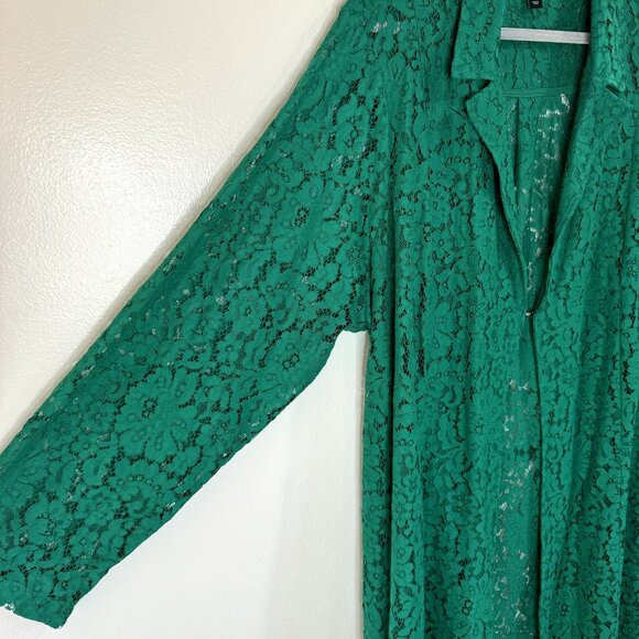 Torrid Floral Lace Trench Coat Duster Cardigan Size 4 / 4X Kelley Green Jacket - Picture 10 of 16